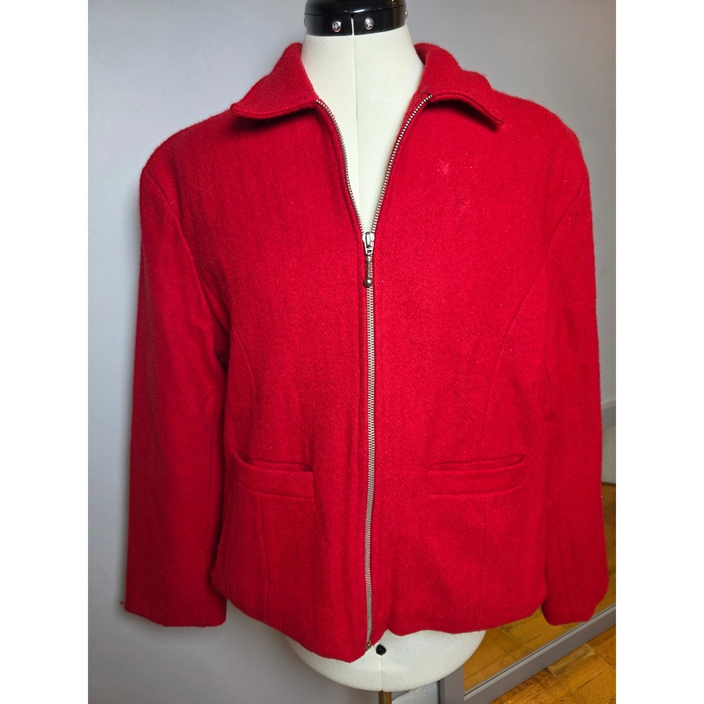 Argee Red Wool Zip Front Jacket Coat Women L 14/16 Minimalist Academia Boho